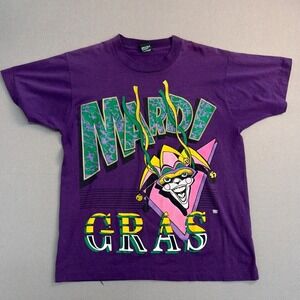 Vintage 90s Mardi Gras Jester T-Shirt Screen Stars Best Purple Men Large L 50/50